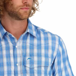 Simms Big Sky SS Shirt -Simms || Orvis || Patagonia Sales 2023 151 simms big sky ss shirt bright blue cutty red plaid 04 scaled