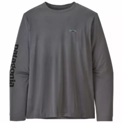 Patagonia Mens Longsleeve Cap Cool Daily Fish Graphic Shirt -Simms || Orvis || Patagonia Sales 2023 231 patagonia mens longsleeve cap cool daily fish graphic shirt text logo nobel grey 01