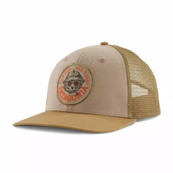 Patagonia Take A Stand Trucker Hat -Simms || Orvis || Patagonia Sales 2023 231 patagonia take a stand trucker hat wild grizz oar tan 01