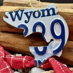 Cody Richardson Art - Wyoming Blue/White Trout License Plate Christmas Ornament