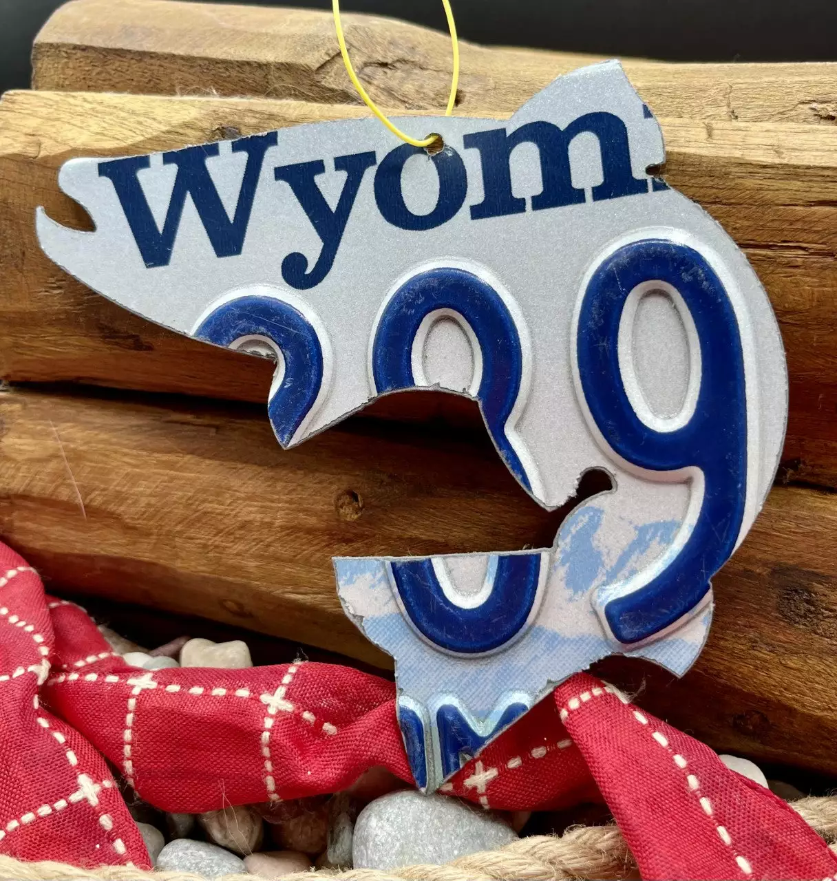 Cody Richardson Art - Wyoming Blue/White Trout License Plate Christmas Ornament 2 Cody Richardson Art - Wyoming Blue/White Trout License Plate Christmas Ornament - Image 2