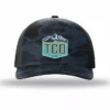 TCO Fly Shop Hat Crest Logo - Printed 5 Panel Trucker Admiral Duck Camo - Black -Simms || Orvis || Patagonia Sales 2023 DuckCamo