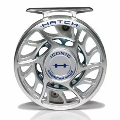 Hatch Iconic 4 Plus Fly Reel -Simms || Orvis || Patagonia Sales 2023 Iconic4PlusReelClearBlueLargeArborFront