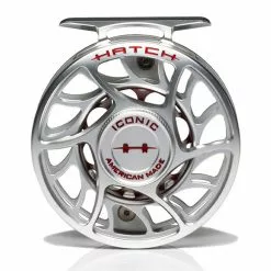 Hatch Iconic 4 Plus Fly Reel -Simms || Orvis || Patagonia Sales 2023 Iconic4PlusReelClearRedLargeArborFront