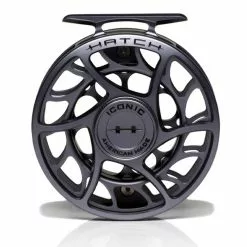 Hatch Iconic 5 Plus Fly Reel -Simms || Orvis || Patagonia Sales 2023 Iconic5PlusReelGreyBlackLargeArborFront