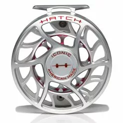 Hatch Iconic 9 Plus Fly Reel -Simms || Orvis || Patagonia Sales 2023 Iconic9PlusReelClearredLargeArborFront