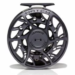 Hatch Iconic 9 Plus Fly Reel -Simms || Orvis || Patagonia Sales 2023 Iconic9PlusReelGreyBlackMidArborFront