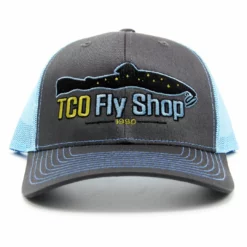 TCO Fly Shop Hat Trucker - Charcoal/Columbia Blue -Simms || Orvis || Patagonia Sales 2023 TCO TRUCKER NEW GREY
