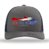 TCO Fly Shop Hat Steal Your Fish Trucker - Charcoal/Columbia Blue -Simms || Orvis || Patagonia Sales 2023 dead
