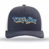 TCO Fly Shop Hat Low Pro Trucker - Retro Logo Heather Navy / Lt. Gray -Simms || Orvis || Patagonia Sales 2023 navy
